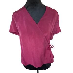 Women’s Petite 8 Silk Wrap Blouse Burgundy Short Sleeve Charter Club